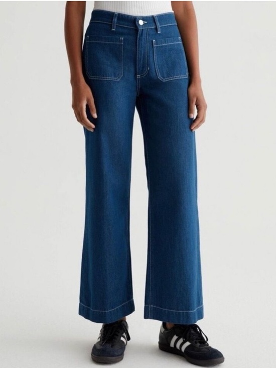 Ag Adriano Goldschmied Denim - AG Jeans Kassie High-Rise Wide Leg Crop Jeans Size 27 Dark Wash Denim